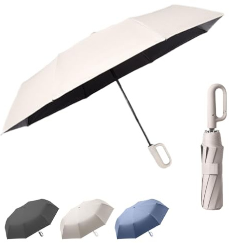erised's bifrost Parapluie Pliant Compact de Voyage, Design Poignée Mousqueton, Automatique, Léger et Portable, Soleil/Pluie, Protection UV, Téflon,8 Baleines, Pour Sac à Dos, Homme Femme