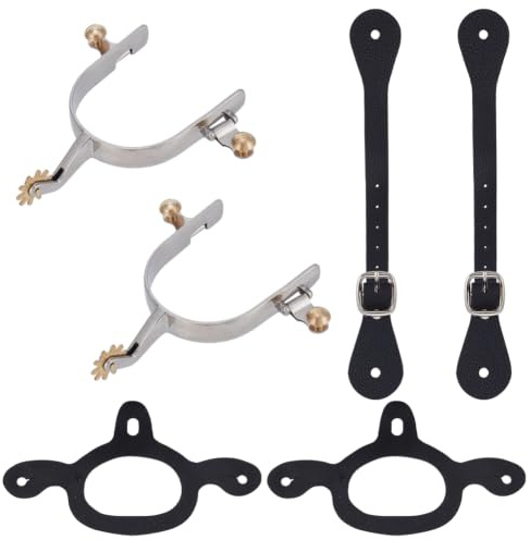 WEBEEDY 2 Pack Stainless Steel Spurs for Cowboy Boots with Tie Down Straps, Leather Belts, Western Horse Riding Spurs Rotatable Gear for Cowboy Boot Training Competition Equestrian Riding Accessories