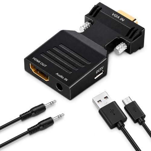 TAKUZA VGA till HDMI-adapter med ljud 1080P VGA-kontakt till HDMI-hona omvandlare
