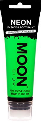 Moon Glow Supersize 75ml Neon UV Face & Body Paint - Intense Green - with sponge applicator
