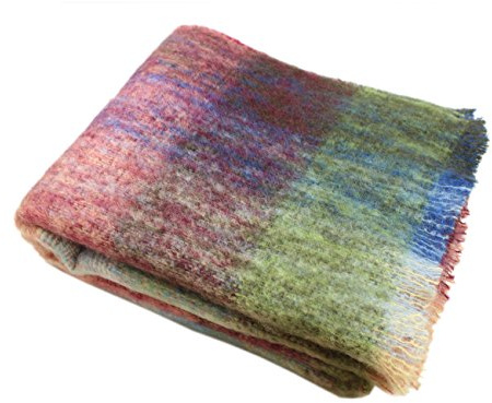 Biddy Murphy Ultra Soft Irish Mohair & Wool Throw Blanket, Made in Ireland, 54x72, Plaid Multicolor