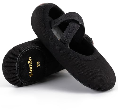 S.lemon Elastisk Duk Balett Dansskor Stretch Balett Tofflor Flats Svart 40EU