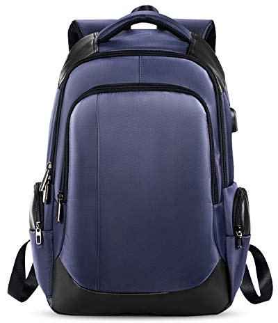 FANDARE Mochila de Portátil, Mochila Escolares con USB para Ordenador 15,6 Pulgadas, Hombres/Mujeres Bolsas Escolares para Diario Negocio Trabajo Viaje, Impermeable Poliéster Azul