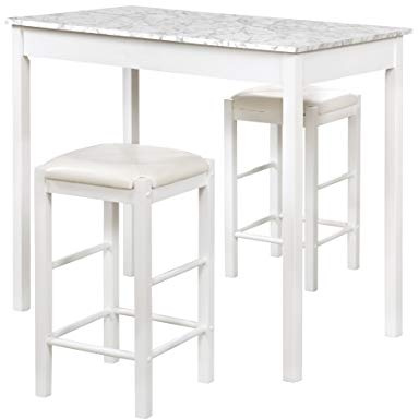 Linon White 3 Piece Faux Marble Tavern Set