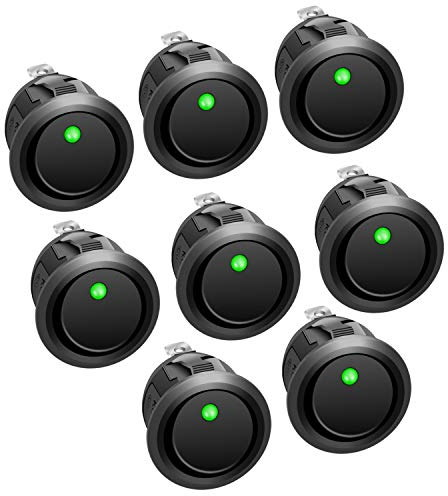 APIELE 8 interruttori a levetta, 2 posizioni on/off, con interruttore a LED, DPST a 3 pin, 12 V, 20 A, interruttore a levetta per auto, barca, elettrodomestici KCD2-102N (verde)