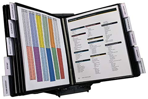 Ultimate Office AdjustaView 10-Pocket Desk Reference Organizer with Easy-Load Pockets and Compact Weighted Base for Stability, Black Pockets