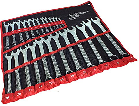 25 Piece Drop Forged Metric Combination Wench Set | 6mm-32mm Open and Ring Spanners with Tool Storage Roll
