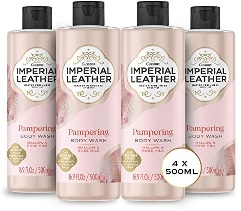 Imperial Leather Pampering Shower Gel, Mallow & Rose Milk, Signature Oil Blend, Creamy Lather, Gentle Skin Care, Bulk Buy, Pack of 4 x 500ml