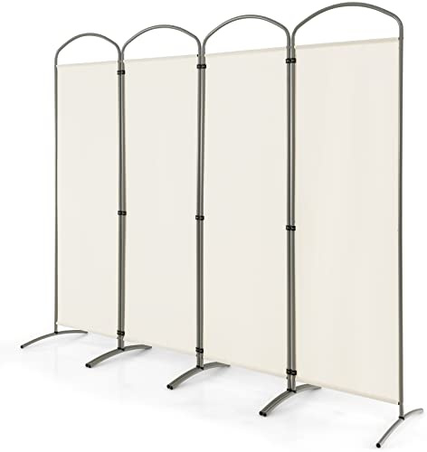 COSTWAY 4/6 Panel Folding Room Divider, Freestanding Wall Privacy Screen Protector, Paravent Partition Separator for Living Room, Bedroom and Office (Cream White, 4 Panel: 221 x 188cm)
