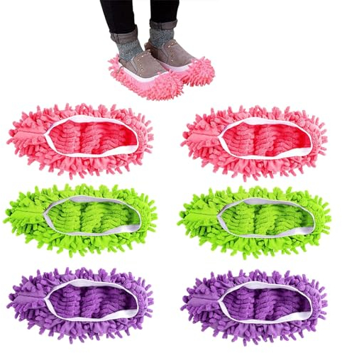 3 Paar (6-teilige) Wischmopp-Hausschuhe für Bodenreinigung, Sauber Hausschuhe Bezüge Abnehmbare und Waschbare Hausschuhe Bezüge Multifunktionale Schuhbezüge für Haus Boden Schmutz Staub Haare