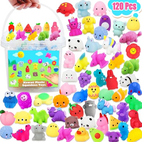 120Pcs Mochi Squishies Toys, Kawaii Squishies Bulk Party Bag Fillers for Kids, Stress Toys, Classroom Prizes, Goodie Bag Stuffers, Fidget Toys for Kids, Birthday Gifts (Random)