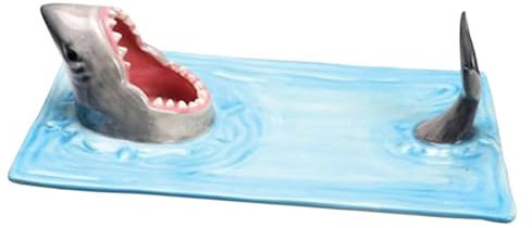 Plato de sushi de tiburón, plato de inmersión de cerámica de tiburón, plato para servir tiburón, tabla de queso para bocadillos de pastel de tiburón, bandeja para servir barco de sushi pintada a mano