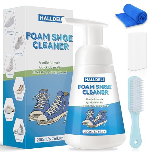 Shoe Cleaner Kit, Sneaker Cleaner with Brush and Towel, Premium White Shoe Cleaner for Leather, White Shoes, Canvas, and Knitted Shoes, Foam Shoe Cleaner Removes Dirt and Stains (shoe cleaner)