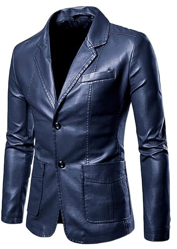 Giacche da uomo in vera pelle da lavoro Casual Blazer Dress Suit Coat, Blu - Vera Pelle, M