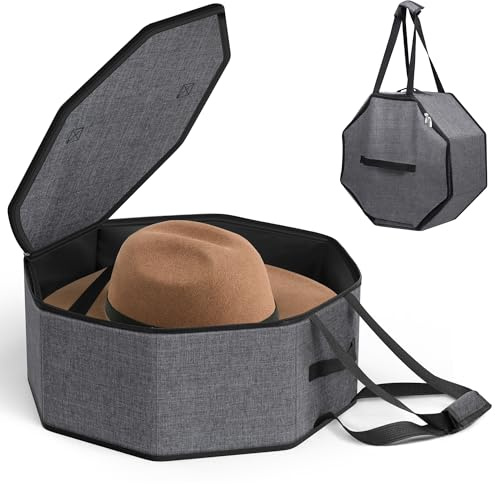 SLEEPING LAMB Large Hat Box for Women Storage, Collapsible Cowboy Hat Travel Case with Handles for Men Carry and Wide Brims Cap Organizer for Closet, Gray