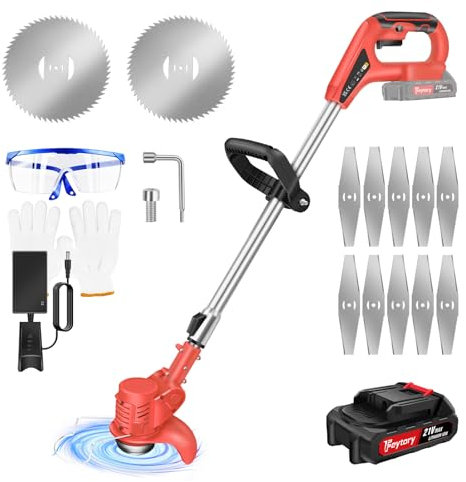 Cortacésped eléctrico 3 en 1, inalámbrico, cortacésped, desbrozadora, desbrozadora, bordeadora, batería de 21 V, color rojo