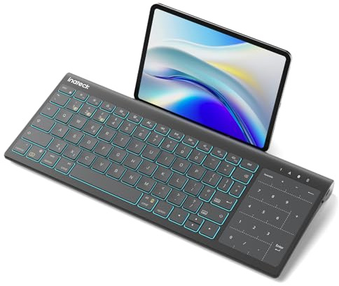 Inateck Tablet Tastatur, 2-IN-1 Ziffernblock&TouchpadVersteckter Ständer, 3 BT-Kanäle, 7-Farben Hintergrundbeleuchtung,Kompatibel mit iPadOS/Samsung/Android/Windows