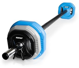 RUSTER Set Pump HE - Barra Pesas Ajustables para Body Pump con Discos de Goma 20kg - Set Completo con Barra 140cm y 6 Pesas de 1,25kg a 5kg - Ideal para Entrenamiento de fuerza y Rehabilitación