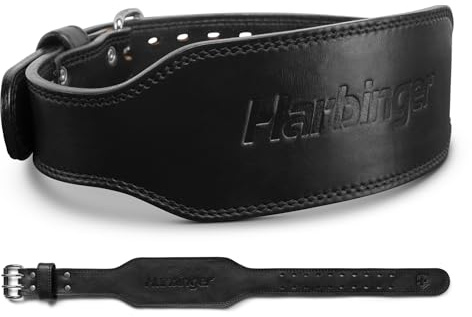 Harbinger 7 mm Pro tyngdlyftningsbälte i läder för knäböj, marklyft, kraftlyft och olympiska lyftningar med dubbla spetsar och justerbar passform, medium