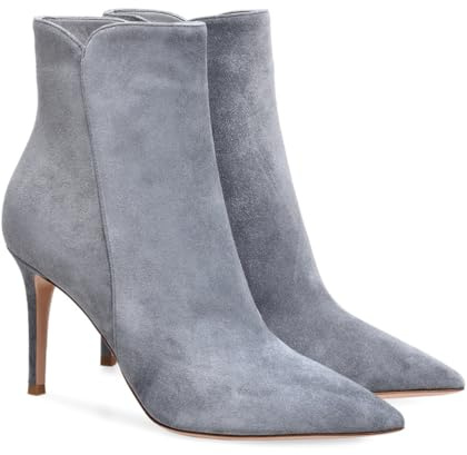 Stivaletti alla Caviglia Sexy con Punta a Punta e Tacco Alto per Donna, Eleganti Stivaletti Corti con Cerniera Laterale Classici e Comodi Stivali da Sera per Lavoro e Feste,Grigio,39 EU