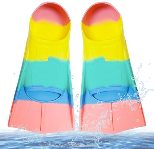Palmes de natation courtes pour enfants, 100 % silicone, palmes d'entraînement pour enfants et adultes, entraînement en eau libre, plongée en apnée
