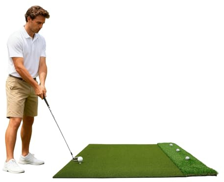 Golf skyddsmatta, 150 x 120 cm golfmatta som kan rullas ut, golfträningsmatta med 9 golfbollar & 3 teer och 6 avslagspositioner, golfmatta för inomhus och utomhus