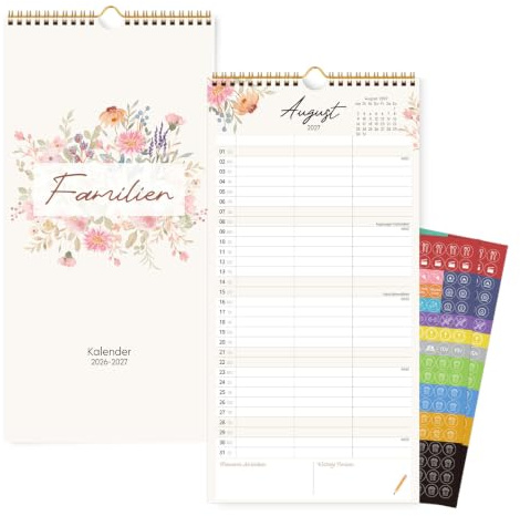 KONVINIT Familjekalender 2026 2027 med 3 kolumner, väggkalender 18 månader