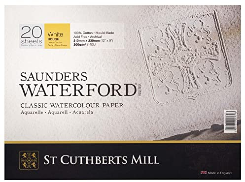 St Cuthberts Mill Saunders Waterford Aquarellpapier T46630051011C: 300 g/m², Grobkorn, Aquarellblock 31 x 23 cm, rundumgeleimt, 20 Blatt, Extraweiß