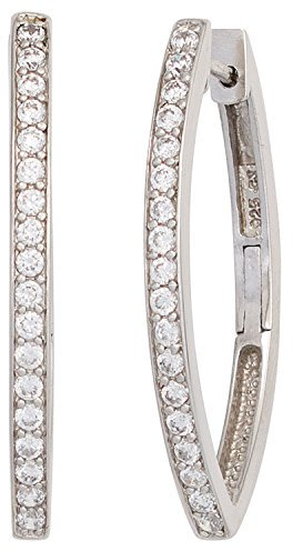 Jobo Damen-Creolen aus 925 Sterling Silber mit 36 Zirkonia spitz oval 37 mm