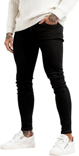 GINGTTO Mens Slim Stretch Jeans Skinny Denim Trousers Black 28W30L