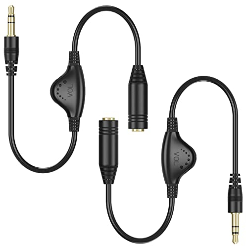 PChero - 2 cables de extensión de audio estéreo macho a hembra con conector de 3,5 mm y con control de volumen para ordenador portátil, teléfono móvil, PC o altavoces, 30 cm
