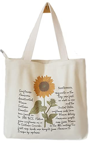 Jiamusi Floral Canvas Tote Bag Botanical Shopping Bag Aesthetic Flower Tote Bag Canvas Grocery Bag for Women Girl Trendy School Tote