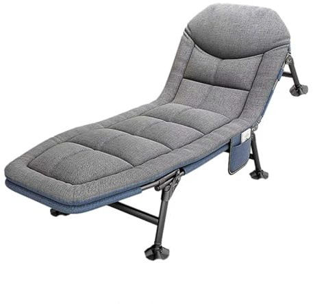 PERRTWDLF 2023 Garden Sun Loungers - Reclining Garden Chairs, Fishing Bedchair, Carp Fishing Chair with Side Pocket and Mattress, Adjustable 5 Gears Portable Sunloungers Patio Beach Pool, Gray