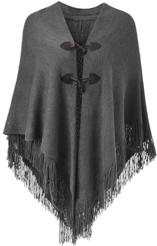 Poncho Donna Invernale Mantello con Cappuccio Elegante Maglione Poncho Mantelle con Frange Scialle con Frange Poncho da Donna con Apertura sul Davanti Scialle a Mantella Frange per l'autunno Inverno