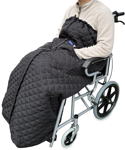 Manta para silla de ruedas, manta de regazo para exteriores con 2 bolsillos para manos, impermeable y resistente al viento, para pies y piernas, manta gruesa y cálida con forro polar para silla de