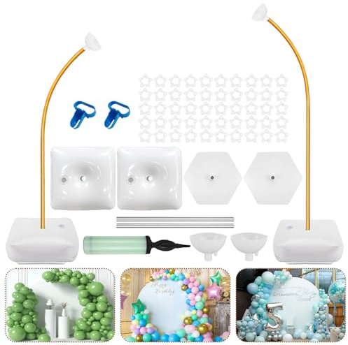 Sibosen Set di arco per palloncini, forma libera e pieghevole, con base di riempimento d'acqua indipendente, mezzo telaio ad arco regolabile e supporto per colonna per compleanno, matrimonio, festa
