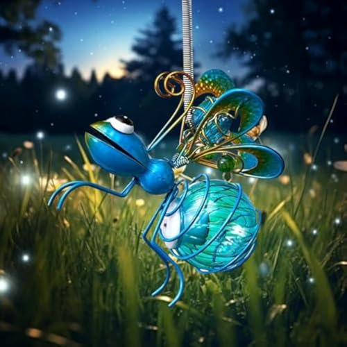 BomKra Bee Solar Lights Outdoor Garden Hanging Metal Bees Lanterns Novelty Bugs Ornament with Bouncy Springs, Solar Fairy Garden Lights for Decorations Balcony