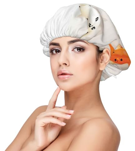 MDATT Gorro de satén reversible de doble capa para el cabello, diseño tradicional de carpas koi con puntos, Negro, Taille unique