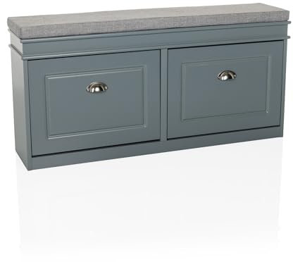 hjh LIVING Panca portascarpe con cuscino ESTHA I Scarpiera con 2 sportelli, regolabile, panca portascarpe 104x51x24cm grigio