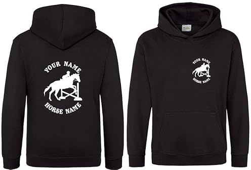 Horse Hoodie Kids Personalised Showjumping Horse Hoodie, Equestrian Kids Hoodie, Horse Riding Hoody (H17) Black