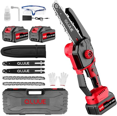 Mini Motosierra a Batería,QLUUE de 8 Pulgadas con Motor de 1150 W, Bloqueo de Seguridad y Múltiples Accesorios. Motosierra Portátil ideal Para Jardinería, Corte de Ramas y Madera
