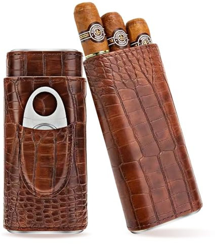 Portasigari, Portasigari per 3 Sigari, Portasigari Portatile, Portasigari in Pelle Portatile, Portasigari da Viaggio, Portasigari con Tagliacigari, Custodia per Sigari, Humidor Sigari per Viaggi Brevi
