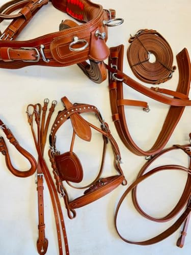 Juego de arnés de conducción de nailon sintético para carrito de caballo, tachuela ecuestre completa con riendas y brida, pony, mazorca, completo y marrón Shetland (mazorca)