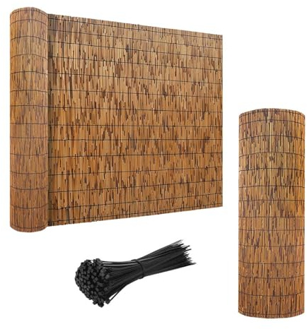 Bambu Privacy Screen Staket Panel Bambu Väggtäckning Fence Rolls Naturlig Brun Bambu Fäktning Dekorativa screening Rolls Lätt att installera & klippa for trädgård Balkong Utomhus veranda(100x600cm)