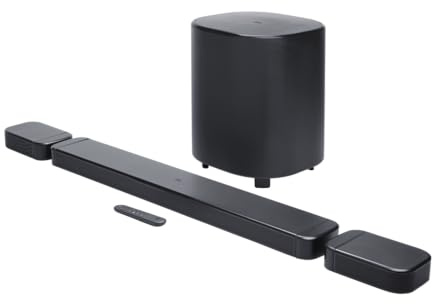 JBL BAR 800MK2 7.1-K soundbar con Dolby Atmos, altoparlanti surround wireless rimovibili, 780 W, subwoofer da 10, PureVoice 2.0, HDMI eARC, MultiBeam 3.0, Bluetooth e Wi-Fi