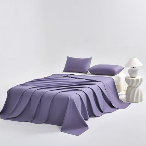 JIANINGHOME Sábana bajera sin goma elástica, 220 x 245 cm, lila, algodón, también para cubiertas, manteles o sábanas de verano