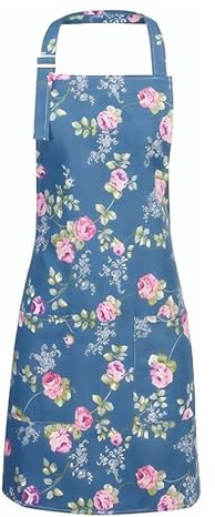Colexy Grembiule Floreale, Grembiule da Cucina 2 Pezzi, Grembiul Donna Regolabile con Ampia Tasca, Antimacchia Vita per Cucina, Giardino, Barbecue, Salone, Pulizia, Pittura (Blu)