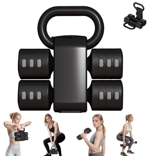 Flexella Lot de 2 kettlebells réglables 4 en 1 pour femme, poids libre (2,5 kg, 3,5 kg, 4,5 kg, 5,5 kg) pour femme, lot de 2 haltères pour la maison, la salle de sport, le fitness (noir)