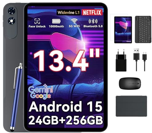 TABWEE T60 Pro Tablet 13,4 Zoll Android 15, 120Hz Display, 24GB RAM + 256GB ROM (2TB TF), 10000mAh Akku, Octa-Core Gaming Tablet, Widevine L1, 5G WiFi, 18W Schnellladung, inkl. Tastatur und Stift.