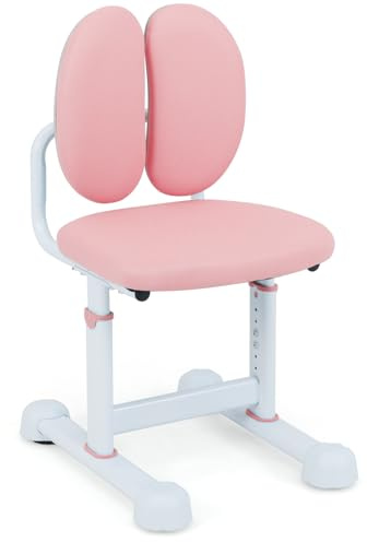 COSTWAY Schreibtischstuhl Kinder, Sitzhöhe 35-43 cm verstellbar, Kinderschreibtischstuhl mit doppelter Rückenlehne, armloser Bürostuhl ohne Rollen, Kinderstuhl für Jungen & Mädchen ab 3 Jahren (Rosa)